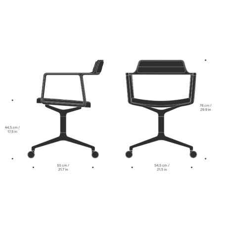 Vipp 452 Swivel met wielen, gepolijst frame zand leer zitting