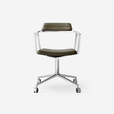 Vipp 452 Swivel met wielen (castors), gepolijst frame met Bosco Green zitting